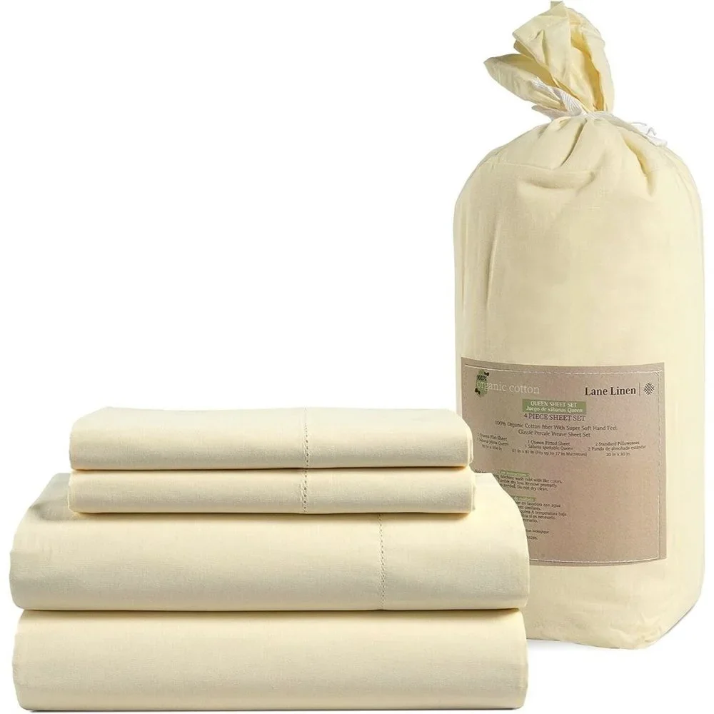 King Size 4 Piece 100% Organic Cotton Sheet Set Light Yellow Color